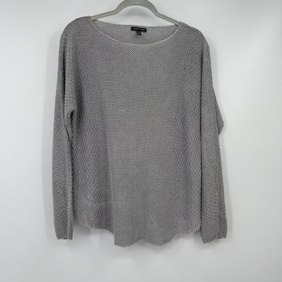 Eileen Fisher Linen sweater long sleeve crew neck rounded hemline woman’s size M - Picture 1 of 13